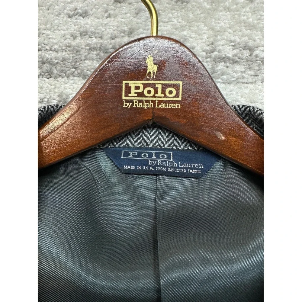 Polo Ralph Lauren Coat Men 40R Gray Herringbone Wool/Cashmere Blazer Vintage USA